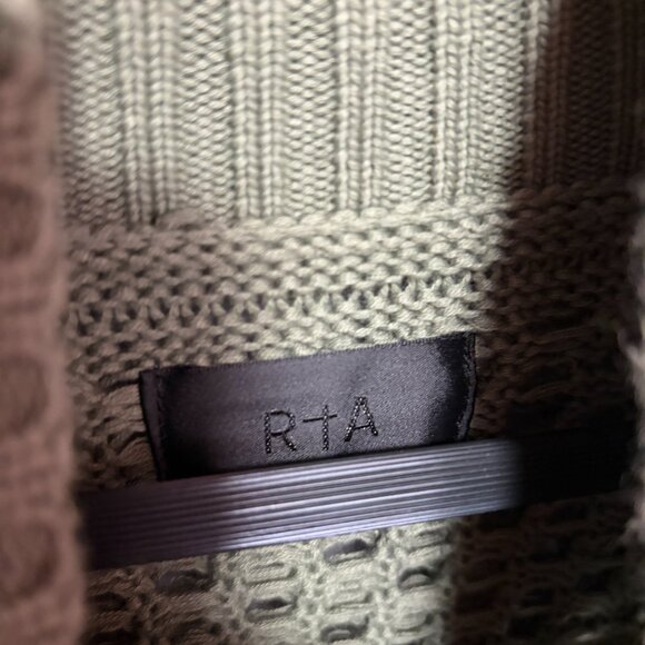 RTA Mock Turtleneck Chunky Knit Sweater Womens M Green Open Stitch Cable Knit - Picture 5 of 8